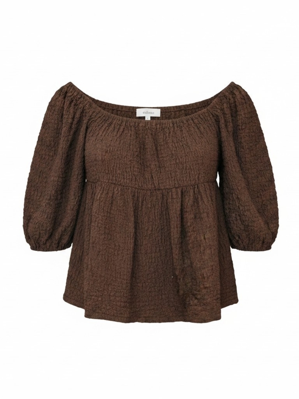 bohme Chocolate Brown Smocked Off-Shoulder Peasant Top